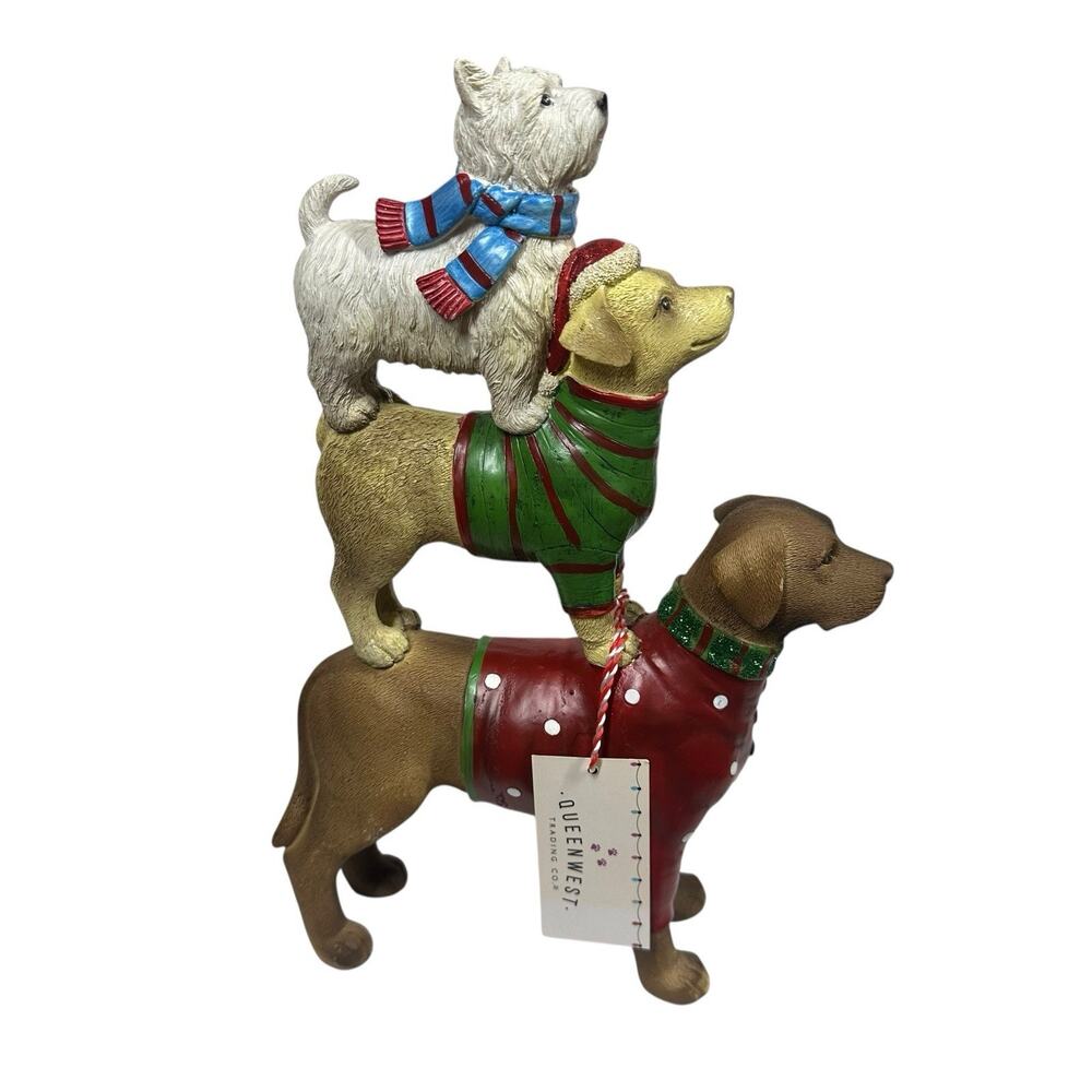 Queenwest Trading Co Stacked Christmas Dogs Figurine Terrier Labrador NEW 12"